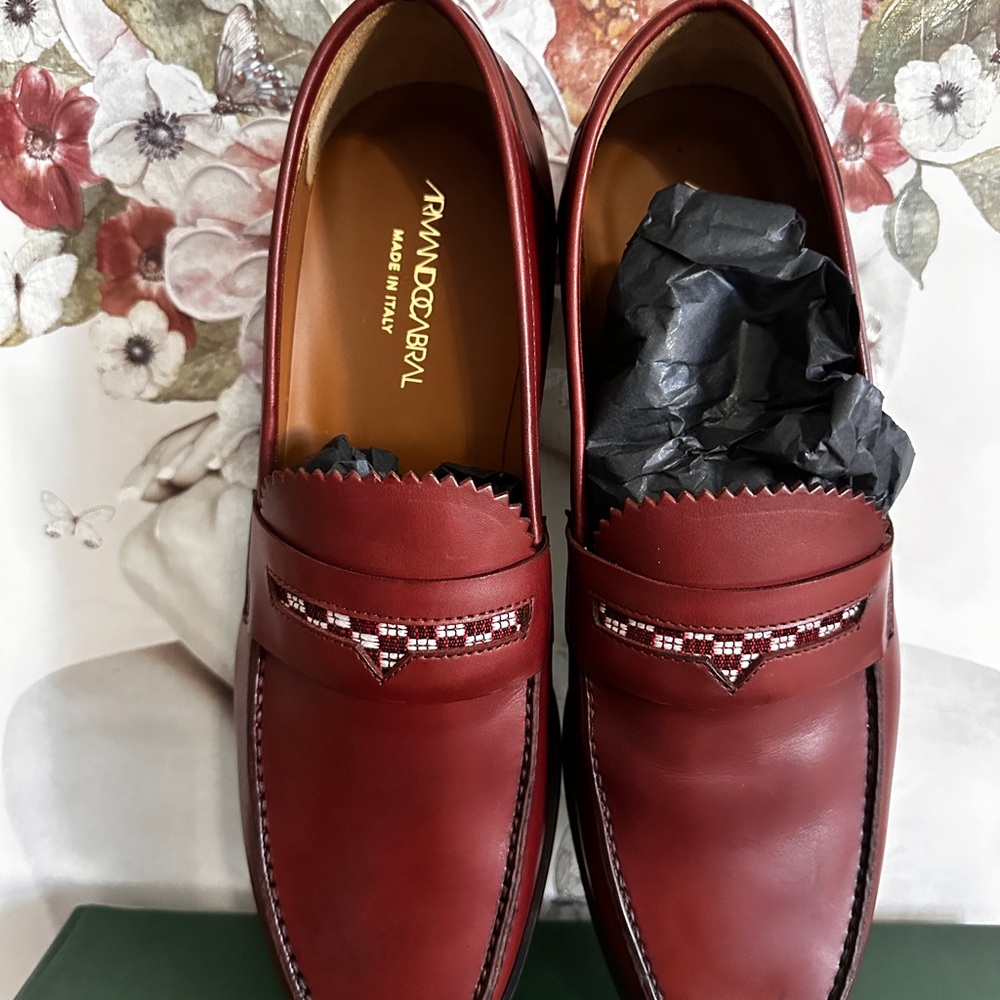 NWT Armando Cabral Men's Bolama Burgundy Leather Slip-On Loafers US 10.5 EU 43.5 - Picture 8 of 11